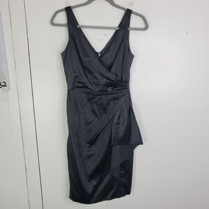 WHBM Dress Womens 0 Babydoll Gathered Side Flap HOCO Event Short Satin Black